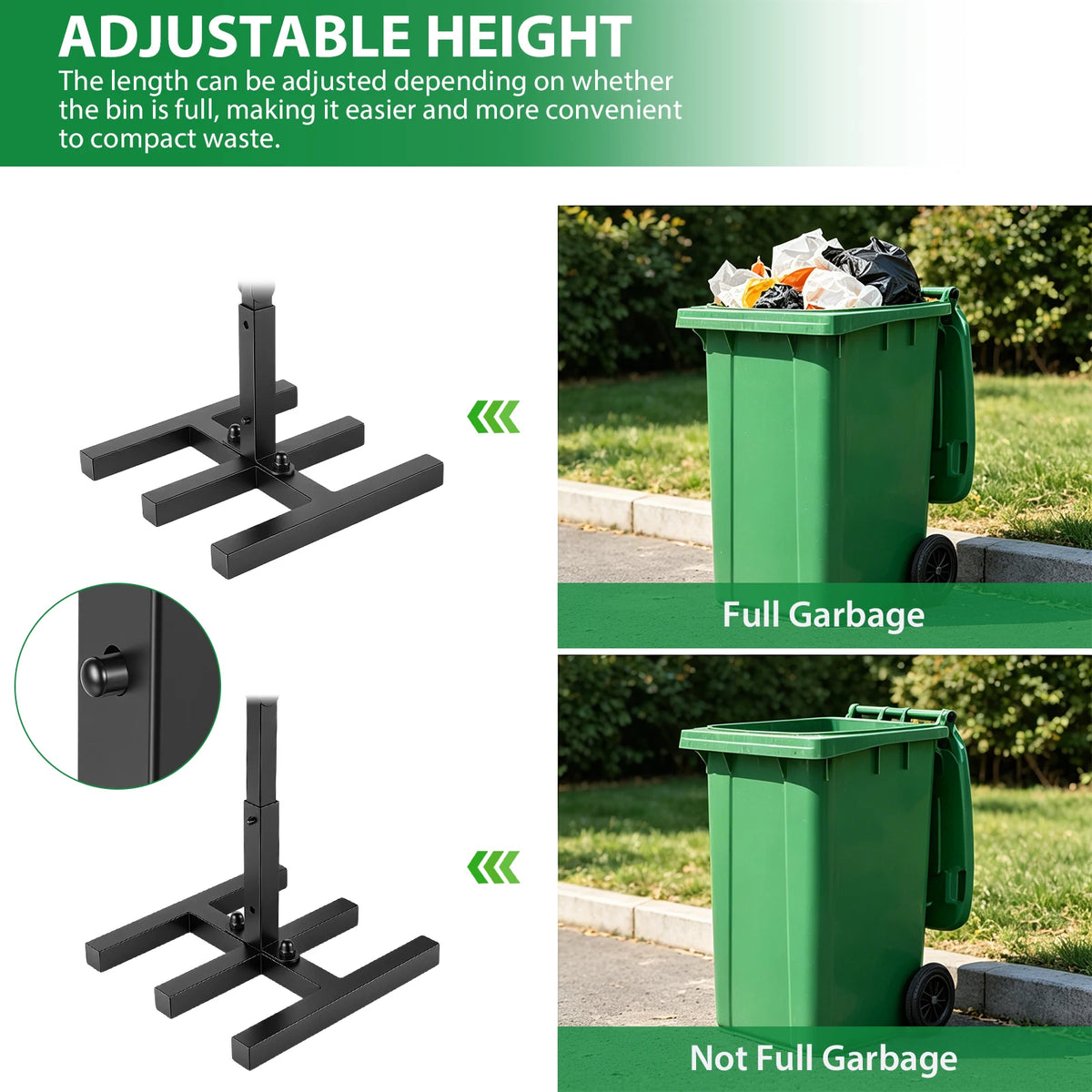 Manual Wheelie Bin Trash Compactor, Carbon Steel Rubbish Press for 120L‑240L Wheelie Bins – Space Saving Recycling Tool, Adjustable 25‑40cm, Rust‑Resistant – EU Warehouse