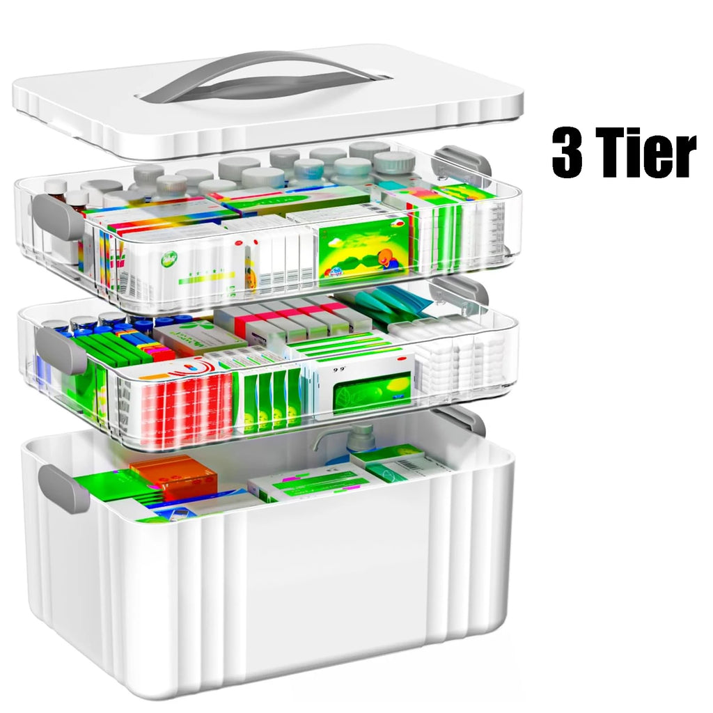 Medicine Storage Box, Large 3-Layer First Aid Boxes, Portable Medicine Boxes, Household Medication Storage Box Medical Organiser for Home Office Car School