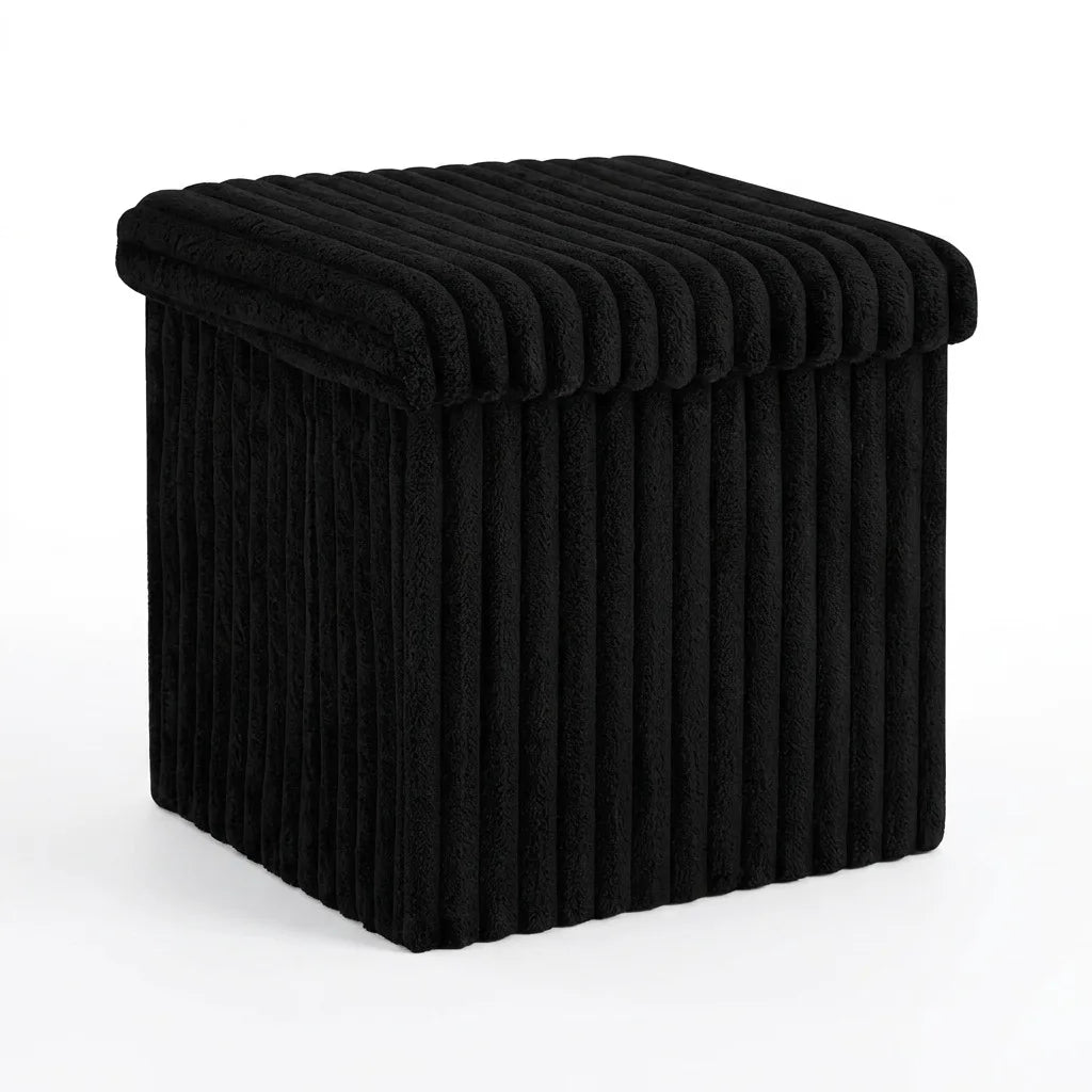 Ribbed Velvet Storage Ottoman Box Foldable Storage Bench with Lid Multi Purpose Footstool Seat