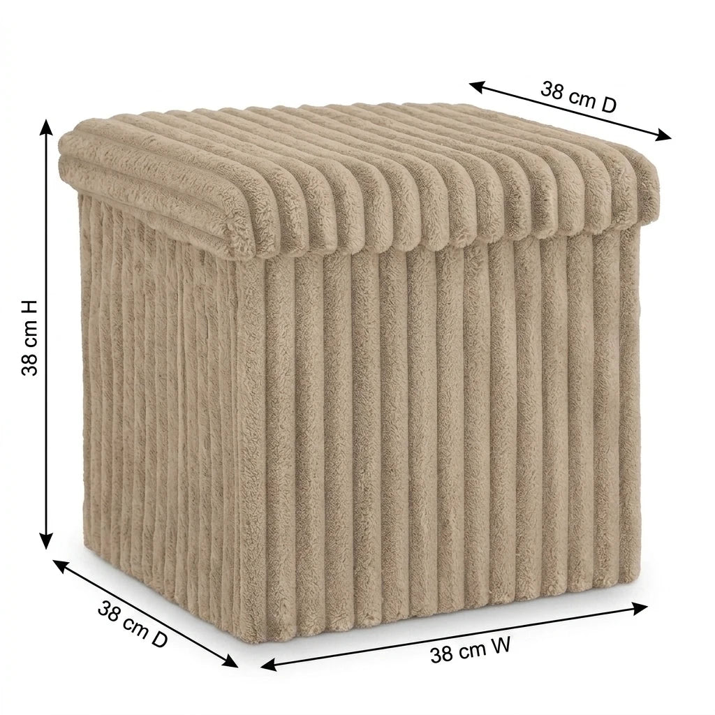Ribbed Velvet Storage Ottoman Box Foldable Storage Bench with Lid Multi Purpose Footstool Seat