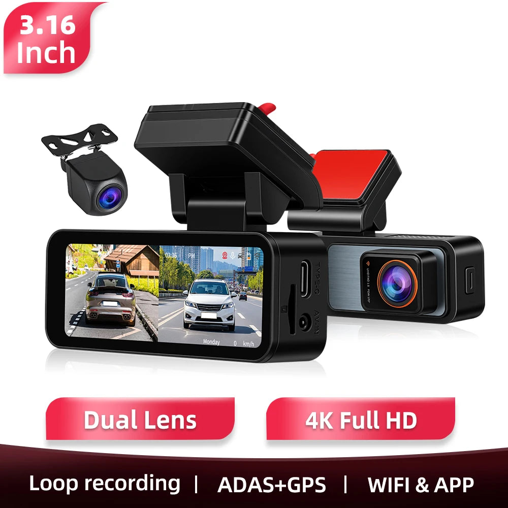 Degreat 3.16 Inch Mirror Dash Car Camera Loop Recording GPS HD Screen Waterproof Mirror Car Recorder Multi-Language Night Vision Equipped With Rear View Camera Reverse Mirror