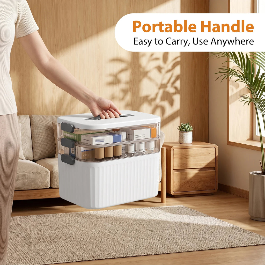 Medicine Storage Box, Large 3-Layer First Aid Boxes, Portable Medicine Boxes, Household Medication Storage Box Medical Organiser for Home Office Car School