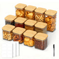 Gcirn 12-Piece Spice Jar Set（430ml*8+750ml*4）, Square Wooden Lids, Spice Jar Set, Storage Jars, Spice Dispensers with Lids, Empty Spice Containers, Spice Organiser for Storing Spices, Sweets and Teas