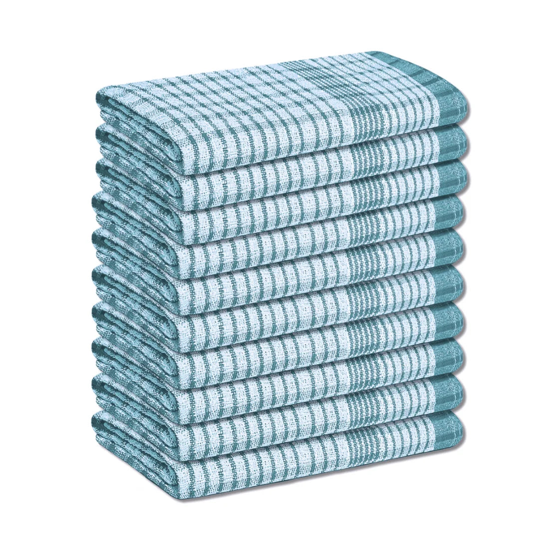 Wonderdry 10 Pack Cotton Tea Towels – Quick Drying, Absorbent Kitchen Dish Cloths, Reusable Cleaning Towels for Dishes & Household Cleaning