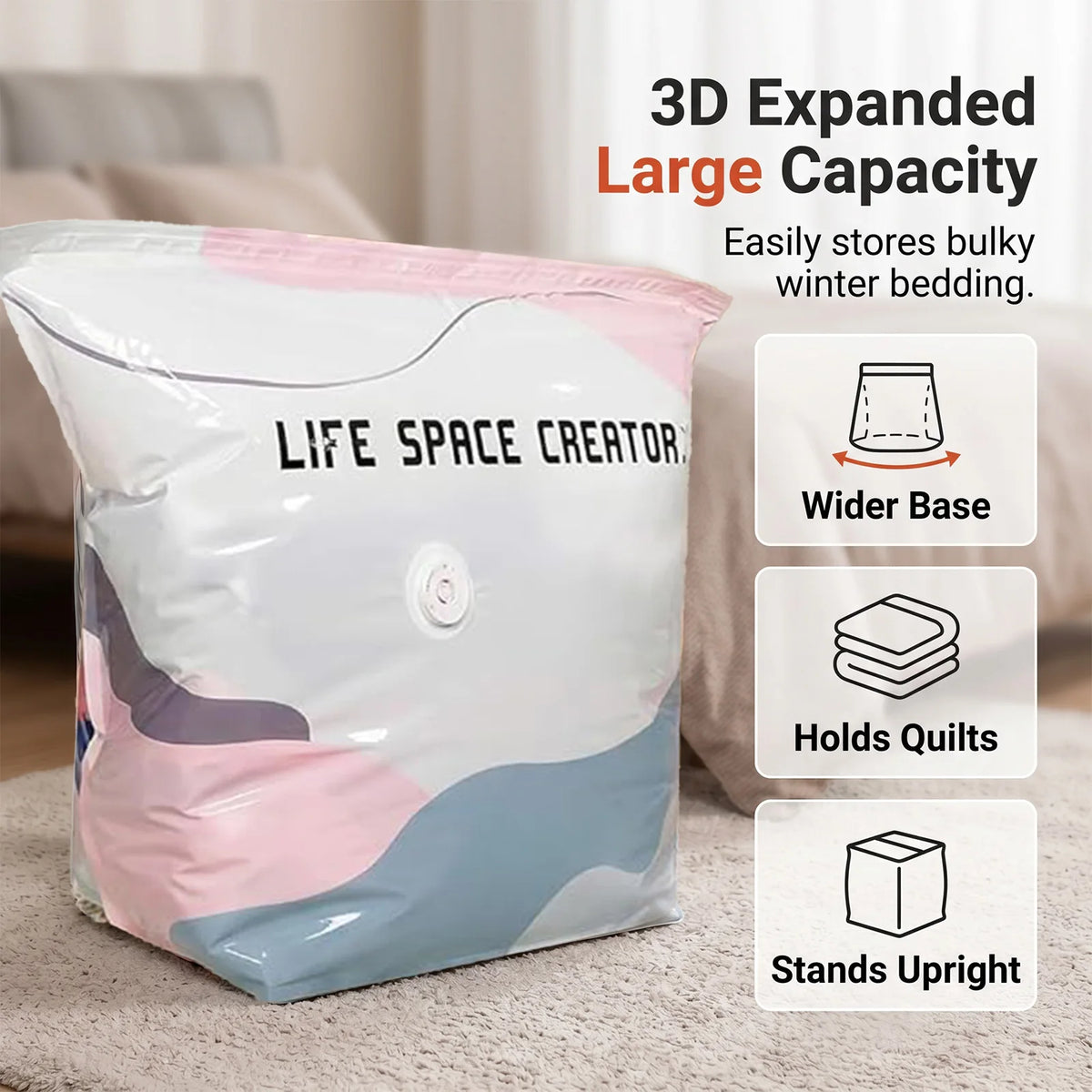 No-Pump Vacuum Storage Bags, Thickened PA+PE Airtight Compression Bags, Save 80% Space, Reusable Moisture & Mildew Proof Organizer for Clothes, Bedding, Pillows, Travel & Home Storage