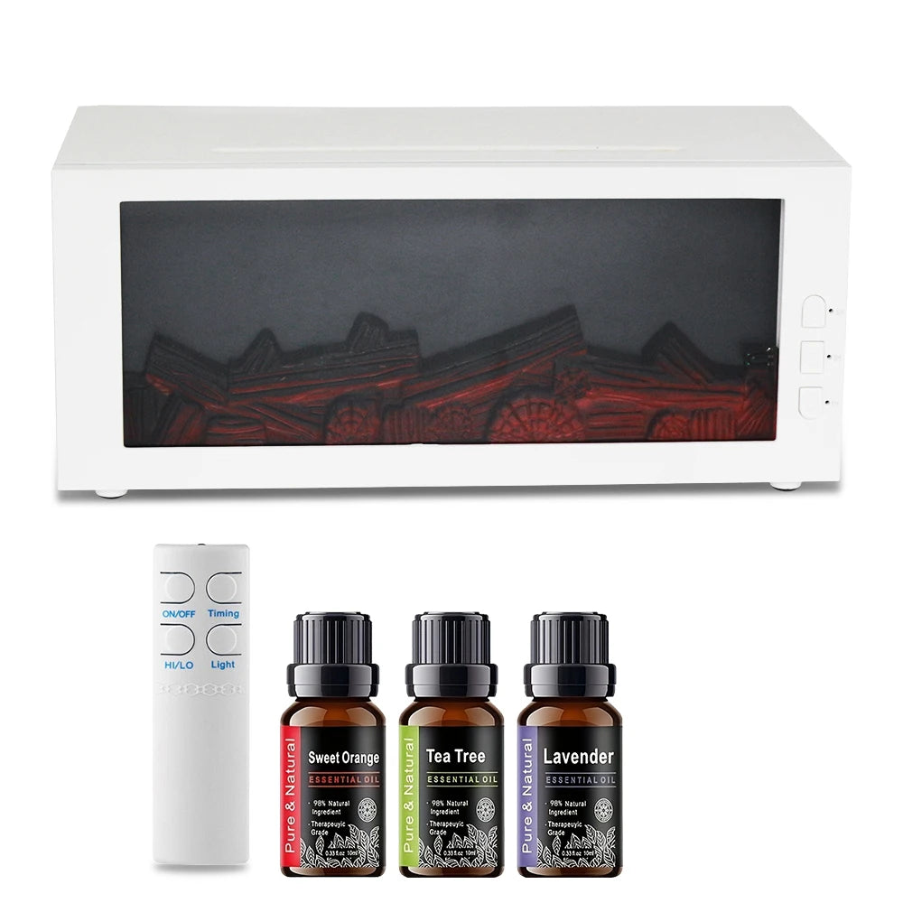 Humidifier with Remote Control 3-in-1 Aromatherapy diffuser Adjustable Flame 7 LED Light Cool Mist 300ml Silent Ultrasonic Technology