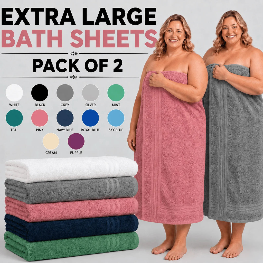 Pack of 2 Extra Large Bath Sheets 100 × 200 cm, 600 GSM Soft Bath Towels, Luxury Oversized Bath Towels for Adults, Quick-Drying and Highly Absorbent, Large Shower Towels for Bathroom, Home, Gym and Travel