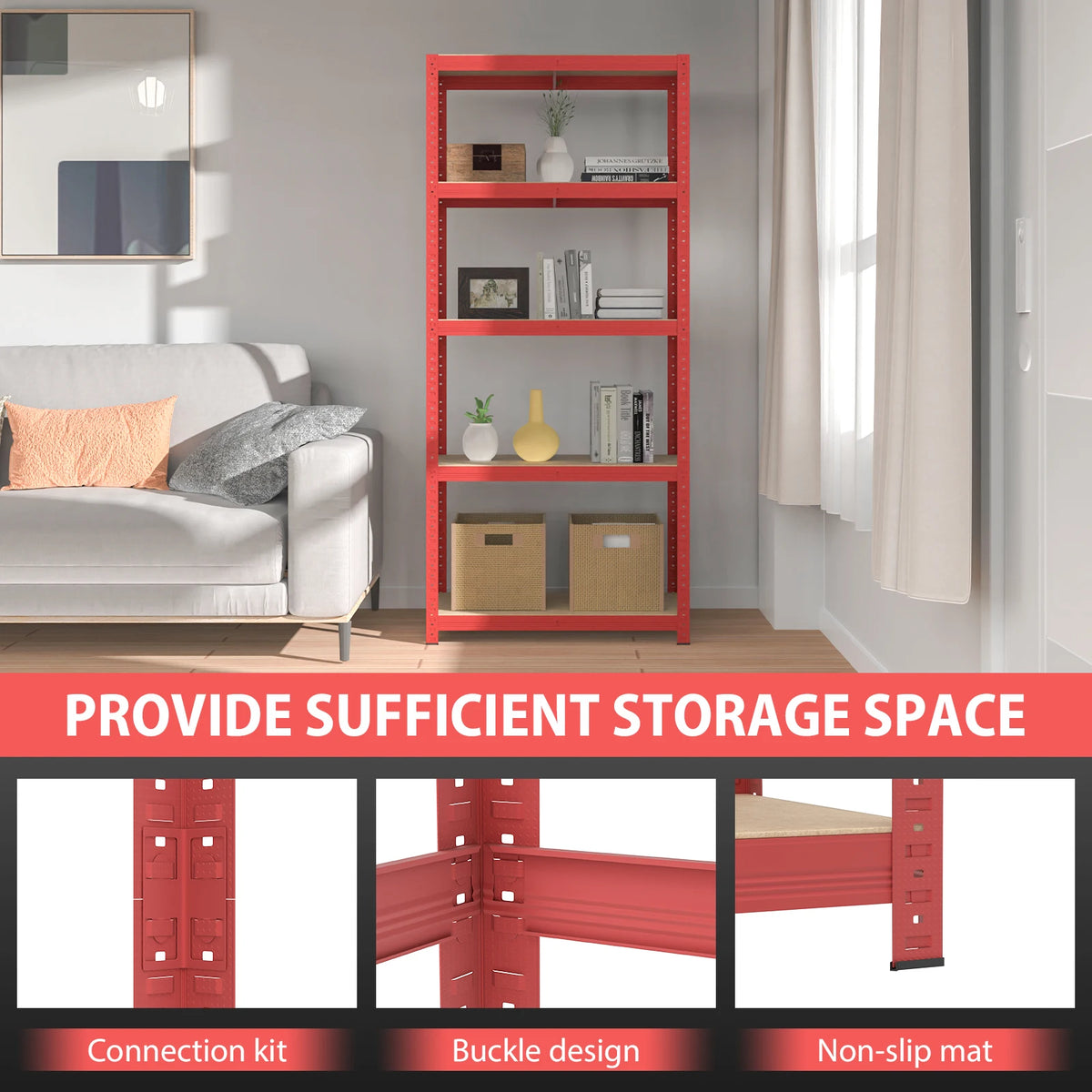 (1500 X 700 X 300) Mm Heavy Duty Boltless Metal Steel Shelving Shelves Warehouse Storage Unit Industrial Easy To Assemble 175kg Per Shelf, 875kg Capacity