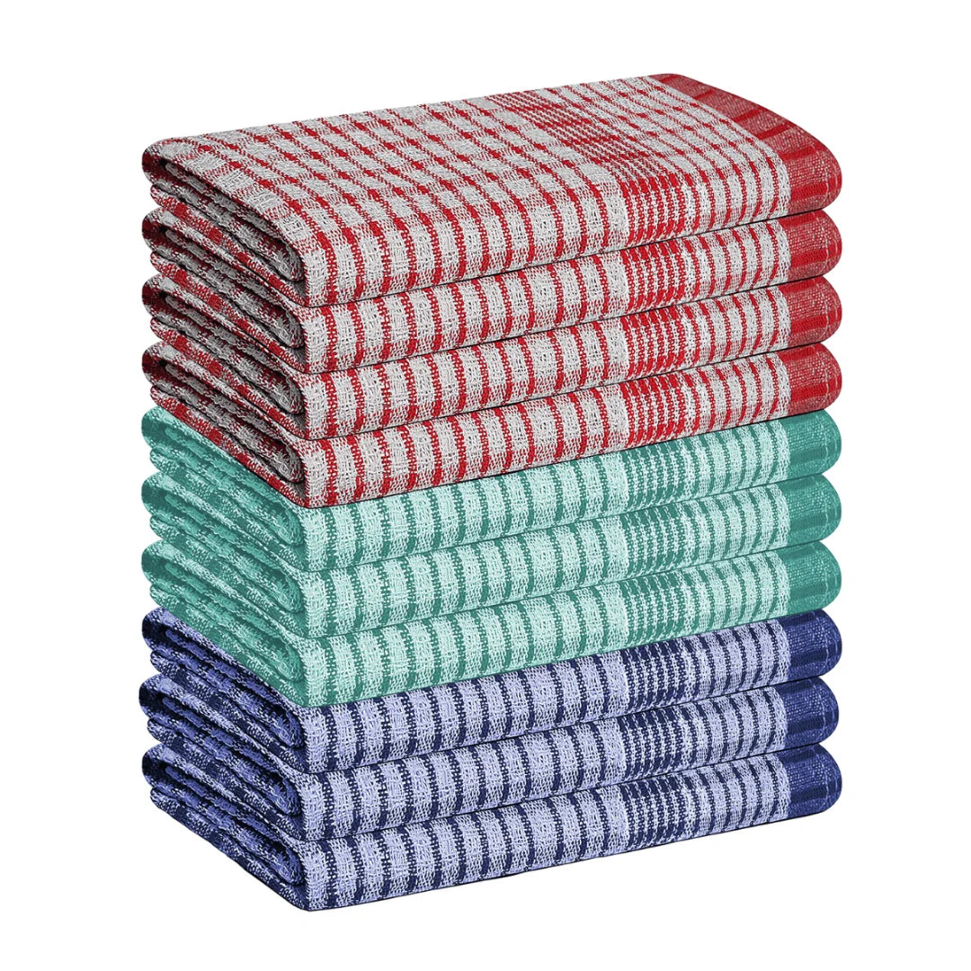 Wonderdry 10 Pack Cotton Tea Towels – Quick Drying, Absorbent Kitchen Dish Cloths, Reusable Cleaning Towels for Dishes & Household Cleaning