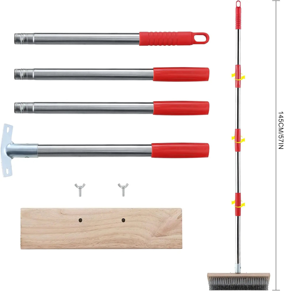 Heavy-Duty Wire Broom with Telescopic Handle(57IN), Stiff Metal Bristle Brush Removing Weed Moss Algae Outdoor Floor Scrub Brush