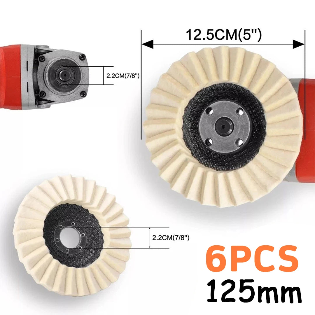6PCS 125mm Wool Flap Felt Disc Angle Grinder Polishing Buffing Wheels for Metal