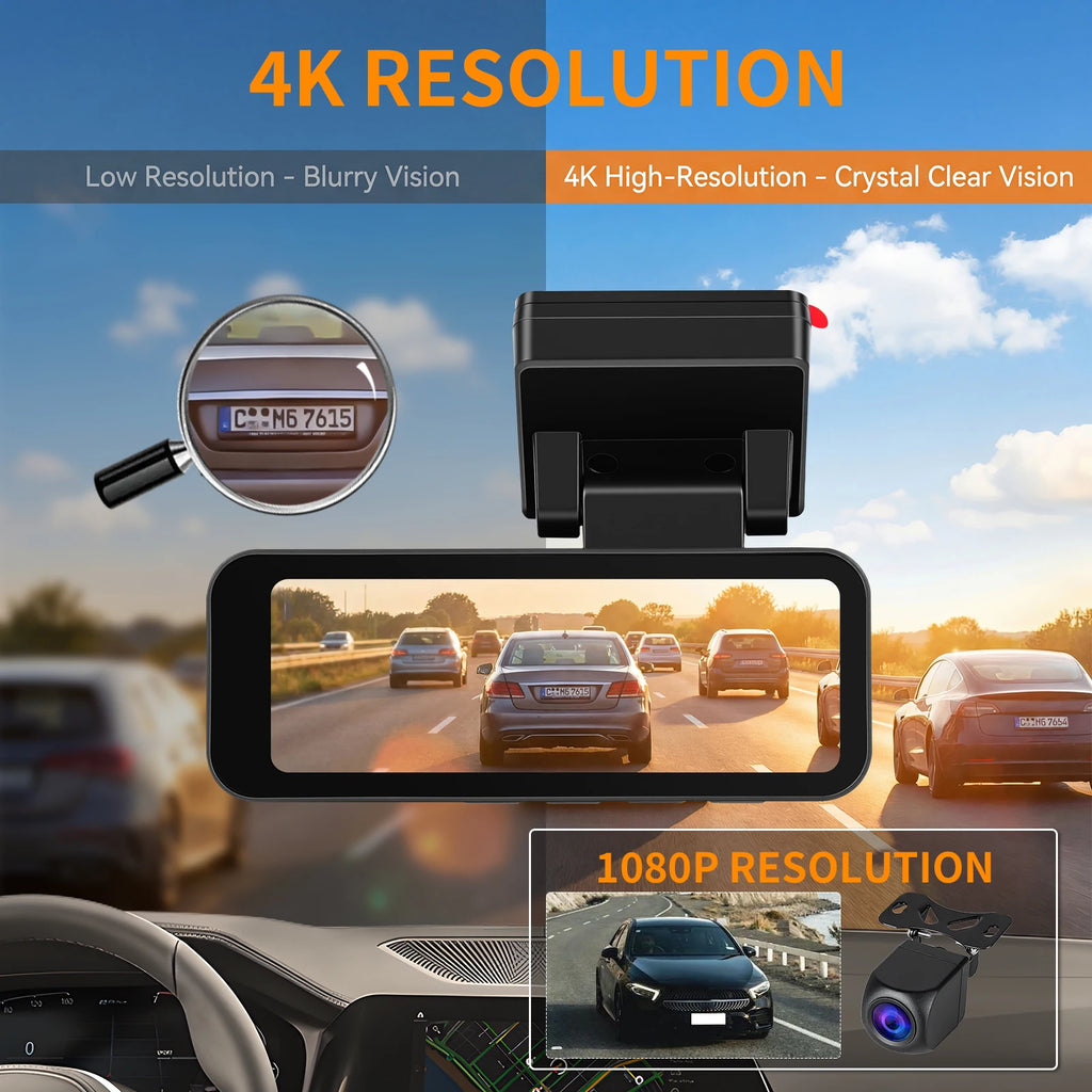 Degreat 3.16 Inch Mirror Dash Car Camera Loop Recording GPS HD Screen Waterproof Mirror Car Recorder Multi-Language Night Vision Equipped With Rear View Camera Reverse Mirror