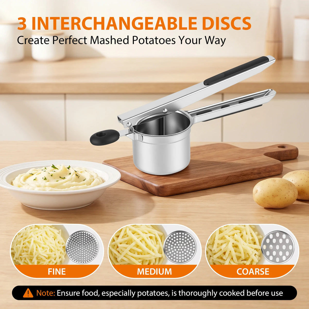 Potato Ricer Masher, Food Grade Stainless Steel Potato Ricer Press with Silicone Handle, Dishwasher Safe Fruit & Veg Press, Heavy Duty Food Press for Mashed Potatoes