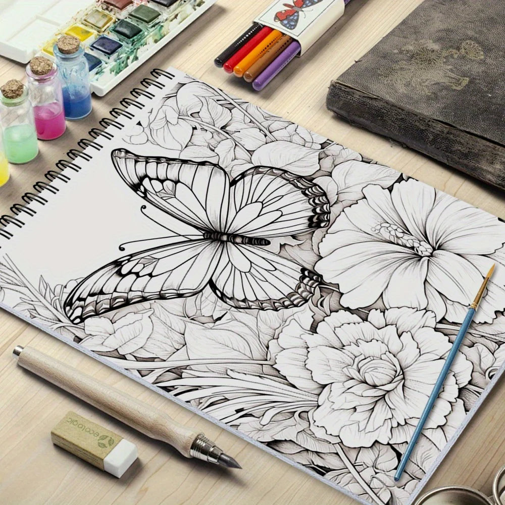 4pcs beauty, flower world and butterfly as the theme of the coloring book, delicate design, rich and interesting content, vivid