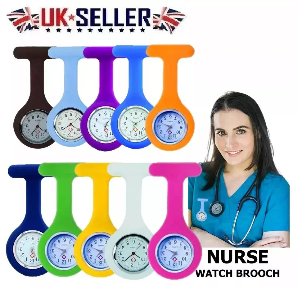 Nurse Watch Silicon Washable Doctor Tunic Quartz Fob Pocket Brooch