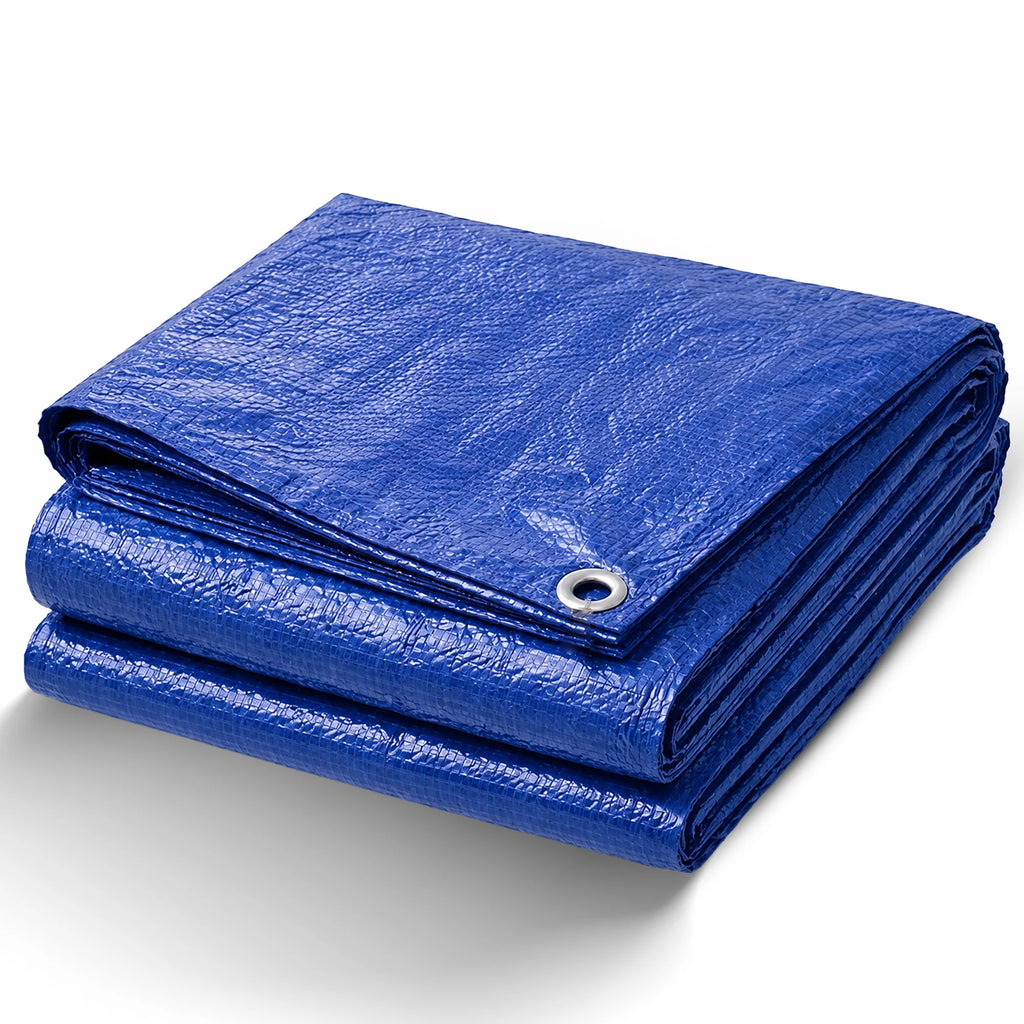 Waterproof Blue Tarpaulin Cover Sheet Heavy Duty Waterproof Camping Sheet- Heavy Duty, Easy to Wash -PE Material, Reinforced Corners with Metal Eyelets -Clear Mesh -Ideal for Indoor-Outdoor Protection