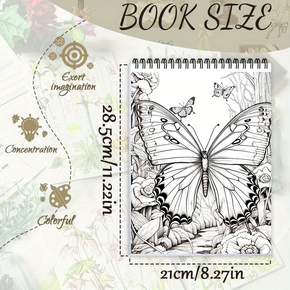 4pcs beauty, flower world and butterfly as the theme of the coloring book, delicate design, rich and interesting content, vivid