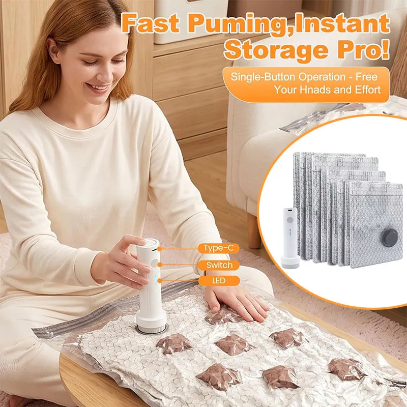 15 Vacuum Storage Bags, 6/9/15 Bags with Electric Air Pump, Wireless Electric Pump Space-Saving Storage Bags, Suitable for Travel and Home Use