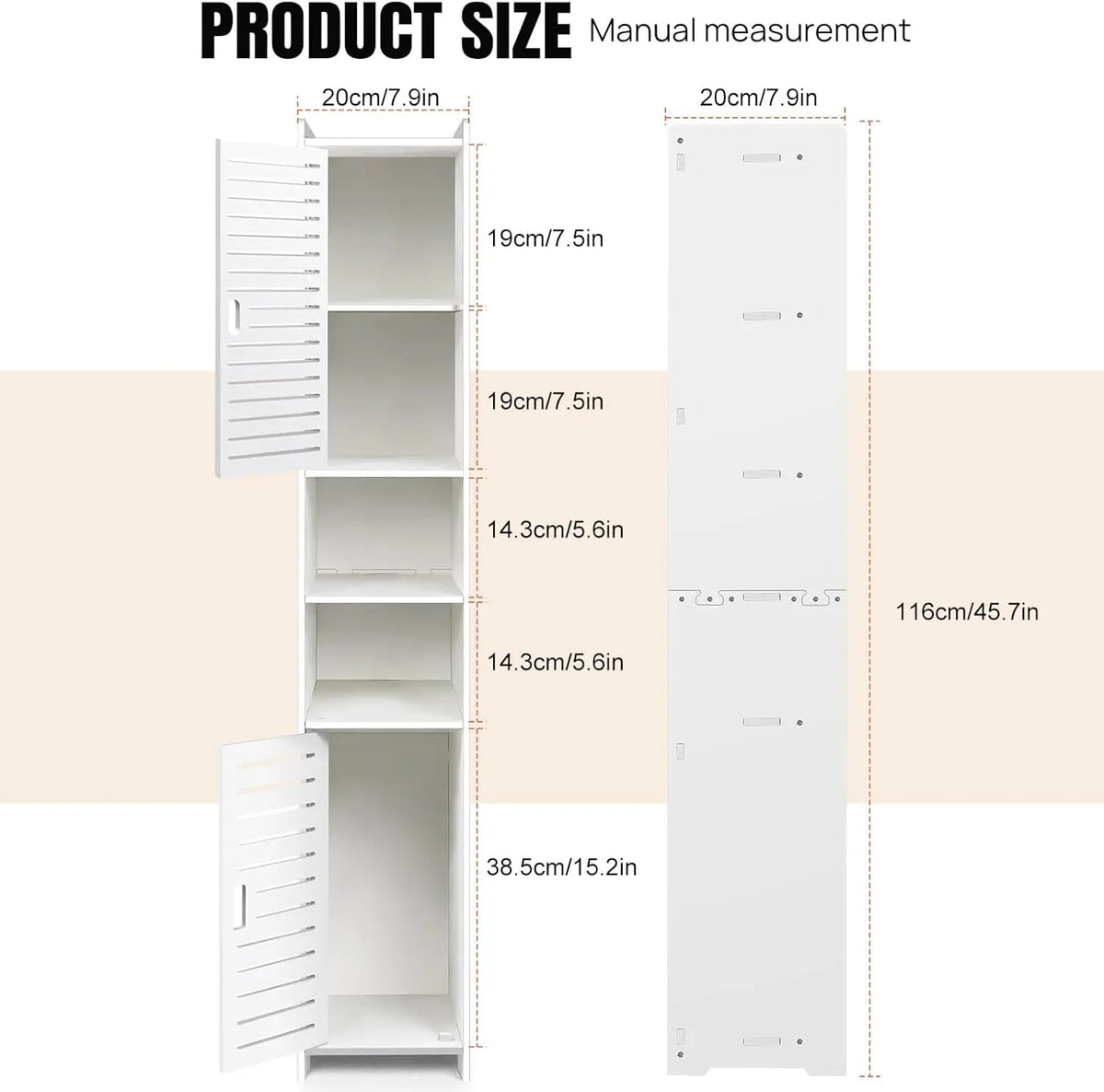 Tall Slim Bathroom Storage Cabinet, White Freestanding Floor Cabinet, Narrow Organizer Unit with 2 Doors, Space-Saving Design for Bathroom Living Room Kitchen Office Entryway Toilet