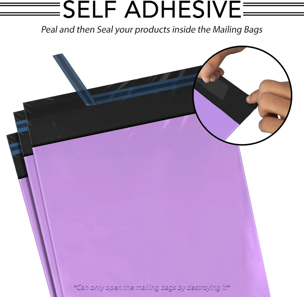 All-in-One Purple Poly Shipping Mailers 100 Pack, 4 Assorted Sizes, 25 Each ,Tear-Resistant, Waterproof & Opaque Self-Adhesive Bags for Secure Ecommerce Dispatch.