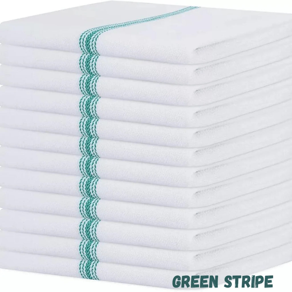 10 Pack Luxury Cotton Herringbone Tea Towels with Blue Stripe | Lint-Free Kitchen Dish Cloths | Super Absorbent Glass Cleaning Towels | Reusable Kitchen Towels for Drying Dishes, Wiping Surfaces, Restaurant, Café & Home Use