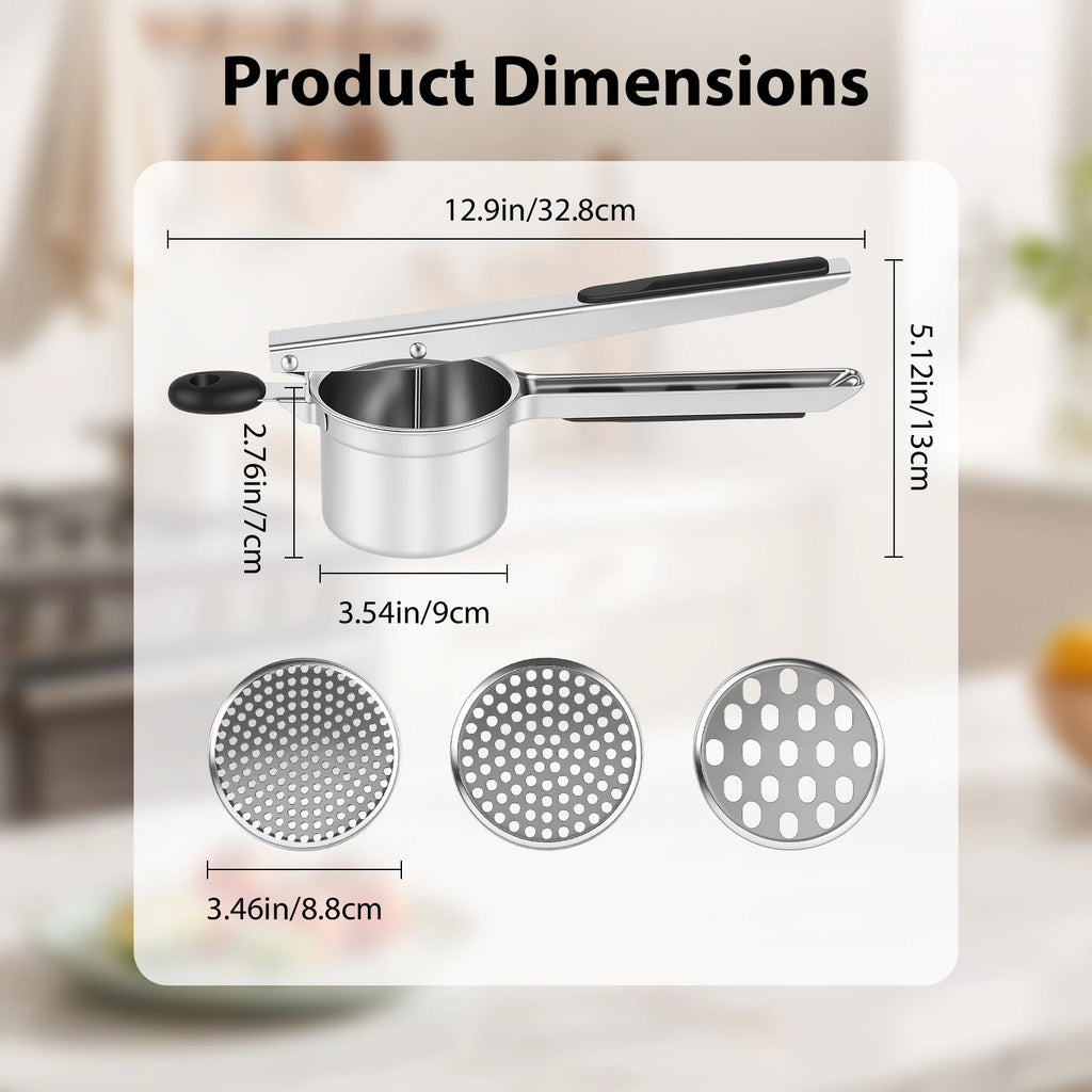 Potato Ricer Masher, Food Grade Stainless Steel Potato Ricer Press with Silicone Handle, Dishwasher Safe Fruit & Veg Press, Heavy Duty Food Press for Mashed Potatoes