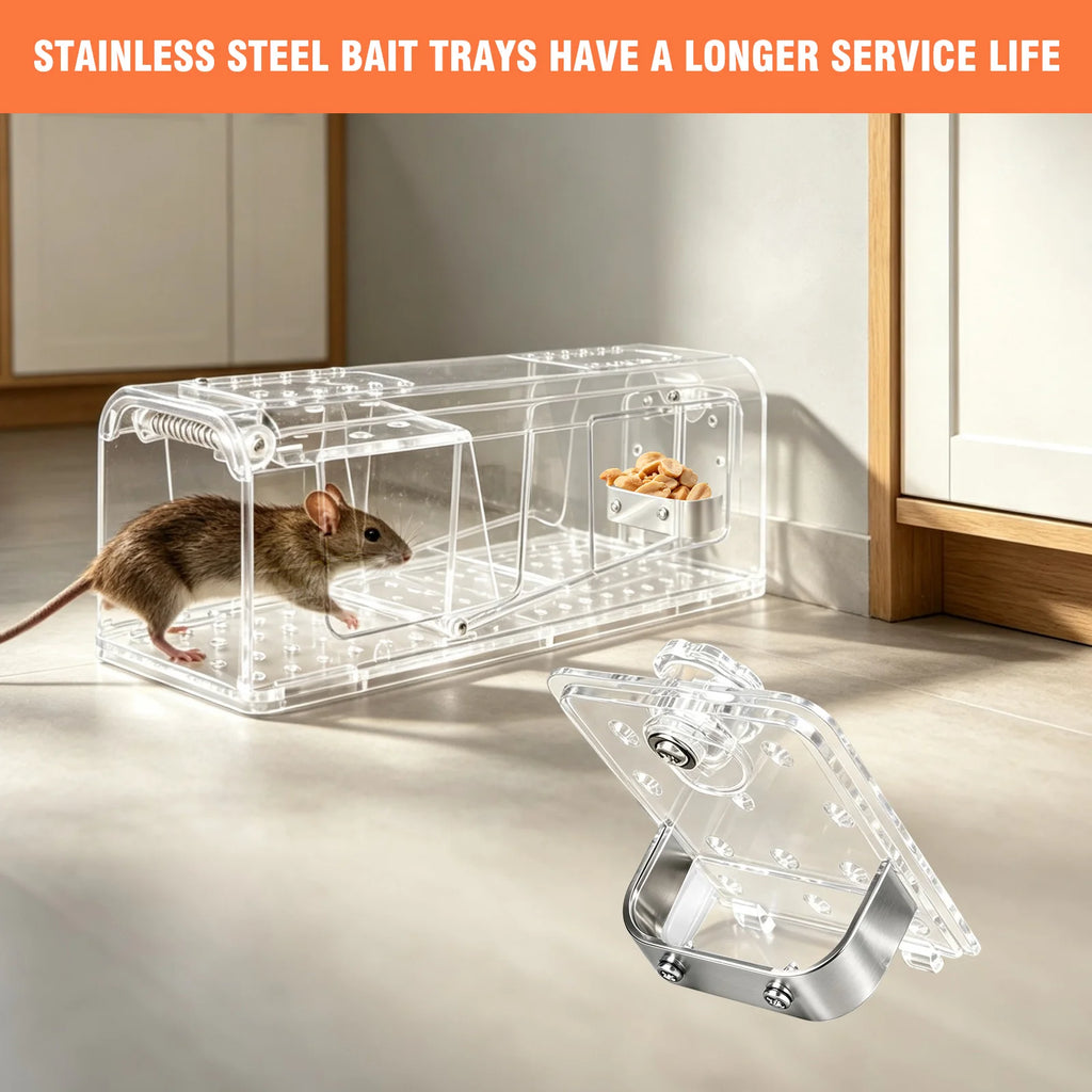 4 X Humane MOUSE Traps for Indoors and Outdoors, Duty Pest Trap for Catch Alive. Pets and Children Friendly. Reusable Rodent Mice Trap. Quick, Effective and Highly Sensitive Catcher