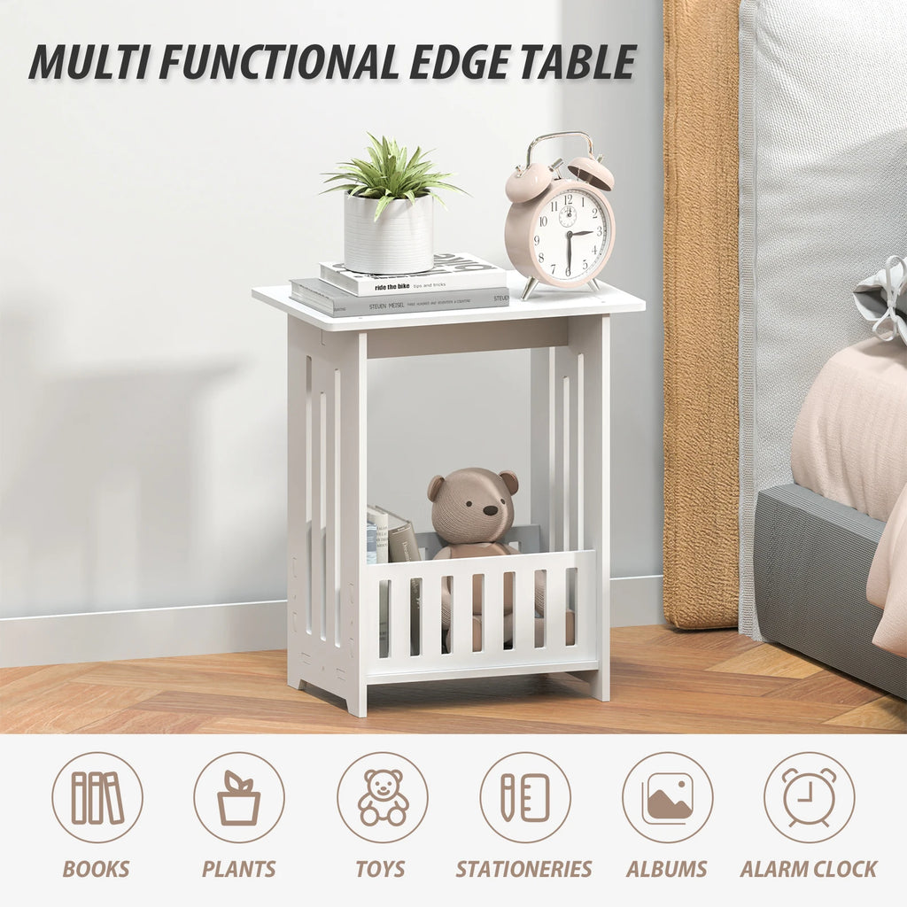 White Slim Bedside Table, Small Side End Table, Telephone Table for Small Spaces, Narrow Nightstand Wooden Sofa Side Table, Open Compartment, for Living Room, Bedroom, 22 x 34 x 40cm