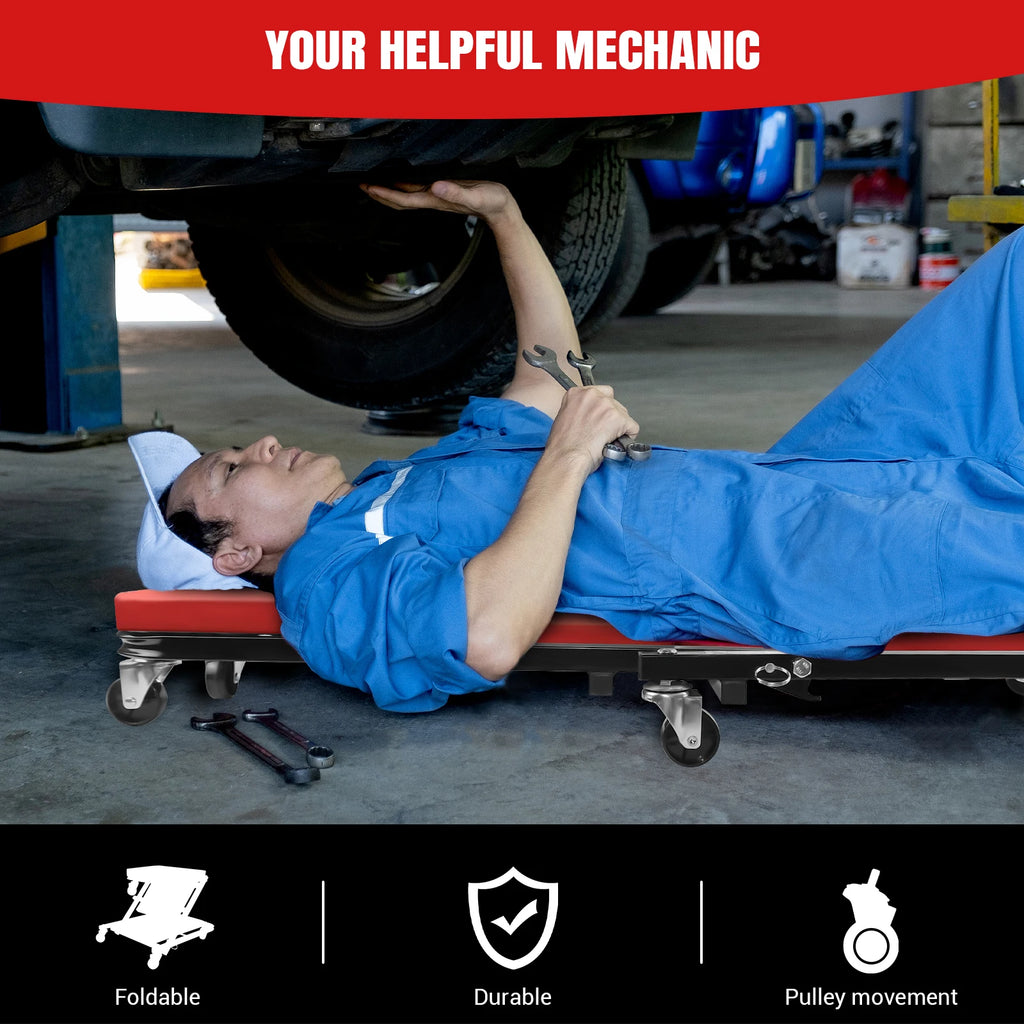 Folding Car Creeper Seat, Lay Down or Sit Stable, Heavy Duty Folding Mechanics Car Creeper with 6 360° Rotatable Rolling Wheels, Durable Garage Workshop Stool for Under Car Repair Tool