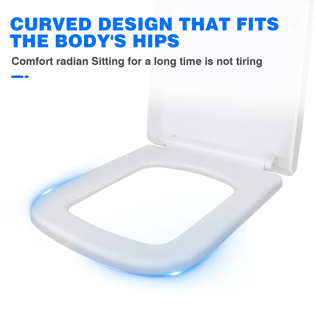 Toilet Seats SquareShaped with Soft-Closing Mechanism Quick-Release Function, Hygienic Toilet Seat Made of Antibacterial, Scratch-Resistant, Easy Installation White