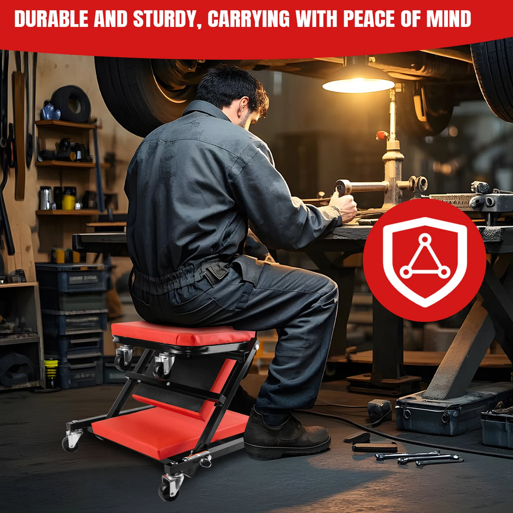 Folding Car Creeper Seat, Lay Down or Sit Stable, Heavy Duty Folding Mechanics Car Creeper with 6 360° Rotatable Rolling Wheels, Durable Garage Workshop Stool for Under Car Repair Tool