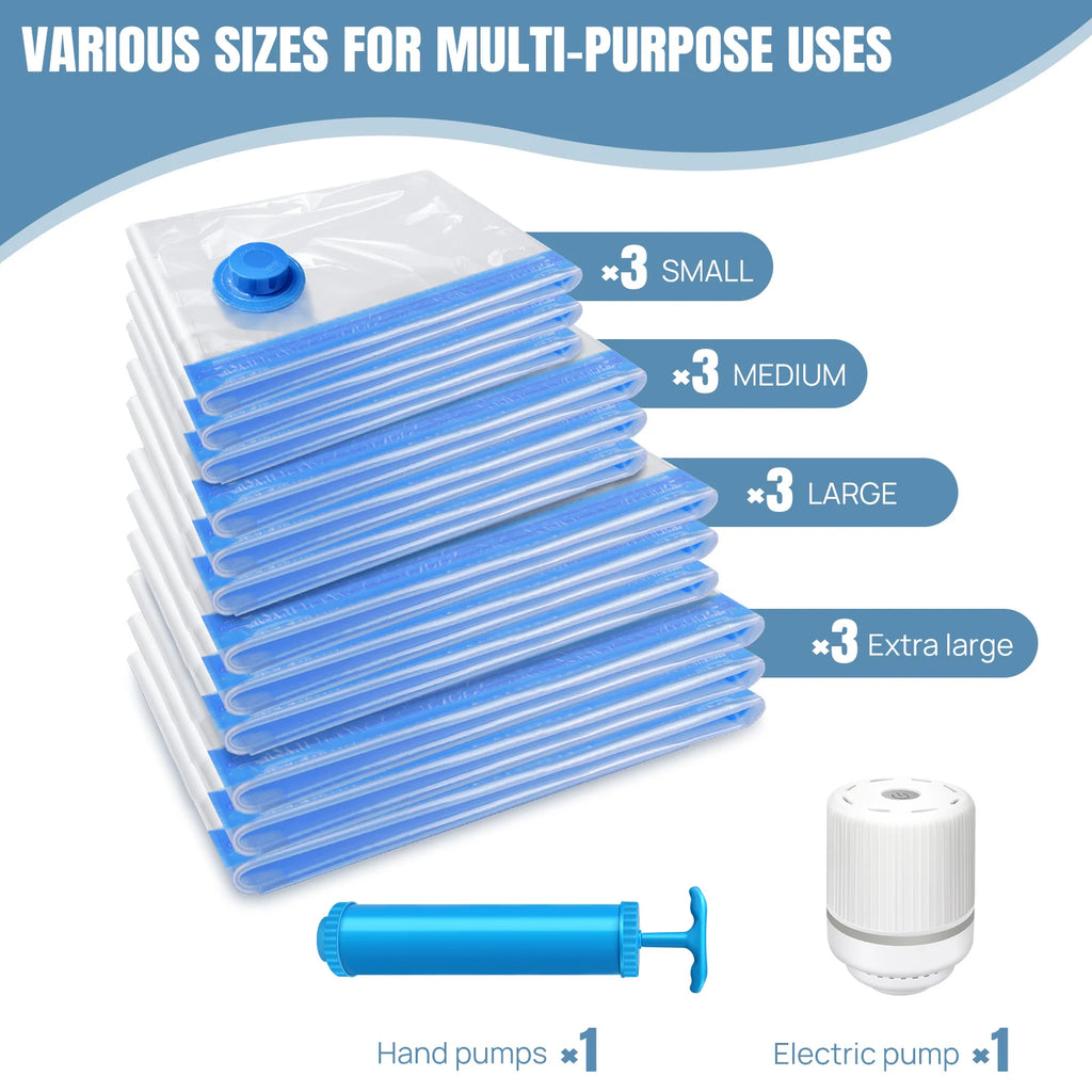 Vacuum Storage Bags,（40*60cm、50*70cm、60*80cm、70*100cm）*3, Vacuum Bags with Electric Pump Fast Compression Durable Dustproof Waterproof Vaccine Storage Bags Travel for Duvets,Quilts,Clothes