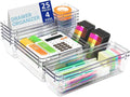 25Pcs Drawer Organiser Set, Clear Plastic Storage Trays in 4 Sizes, Stackable Desk Drawer Dividers & Makeup Organisers, Modular Space-Saving Containers for Kitchen, Bathroom, Dressing Table, Office, Fridge & Cupboard