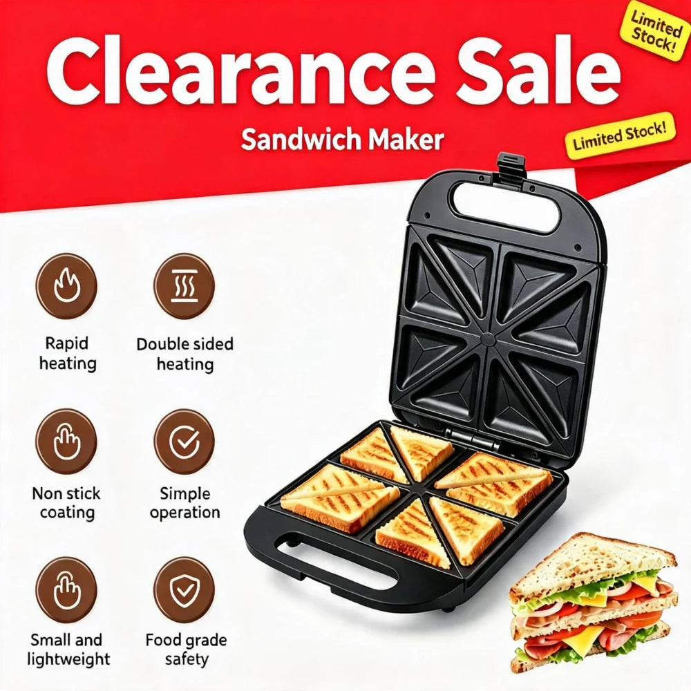 Multifunctional Home-use Sandwich Breakfast Machine with Double-sided Heating Stainless Steel Non-stick Baking Plate Easy Clean Portable Bread Maker for Home Kitchen Clearance Sale UK Stock