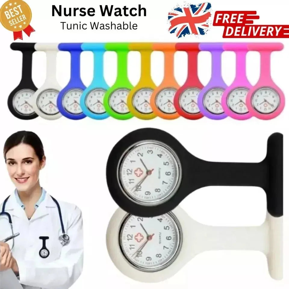 Nurse Watch Silicon Washable Doctor Tunic Quartz Fob Pocket Brooch