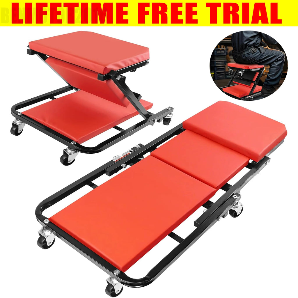 Folding Car Creeper Seat, Lay Down or Sit Stable, Heavy Duty Folding Mechanics Car Creeper with 6 360° Rotatable Rolling Wheels, Durable Garage Workshop Stool for Under Car Repair Tool