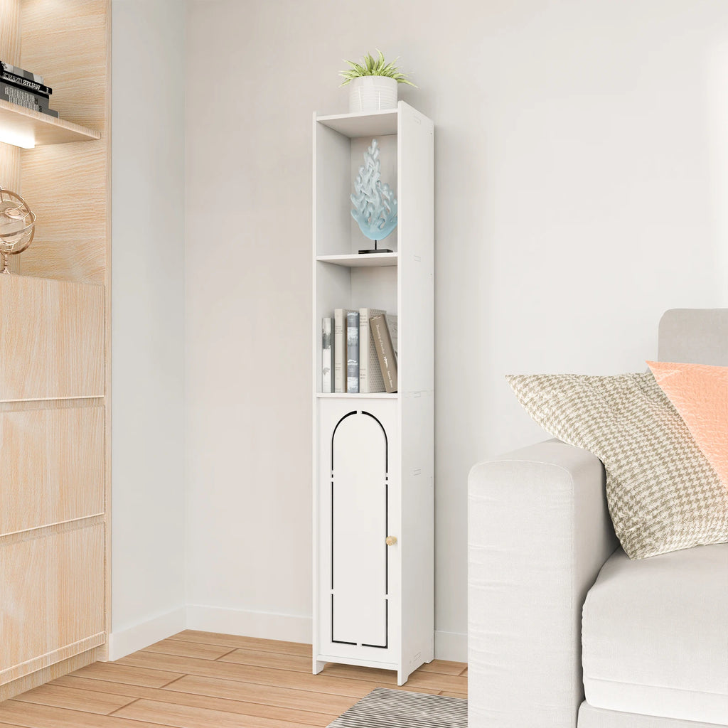 Bathroom Tall Cabinet, Freestanding Storage Cupboard in White, Multipurpose Waterproof Slim High Floor Cabinet for Living Room Kitchen Hallway