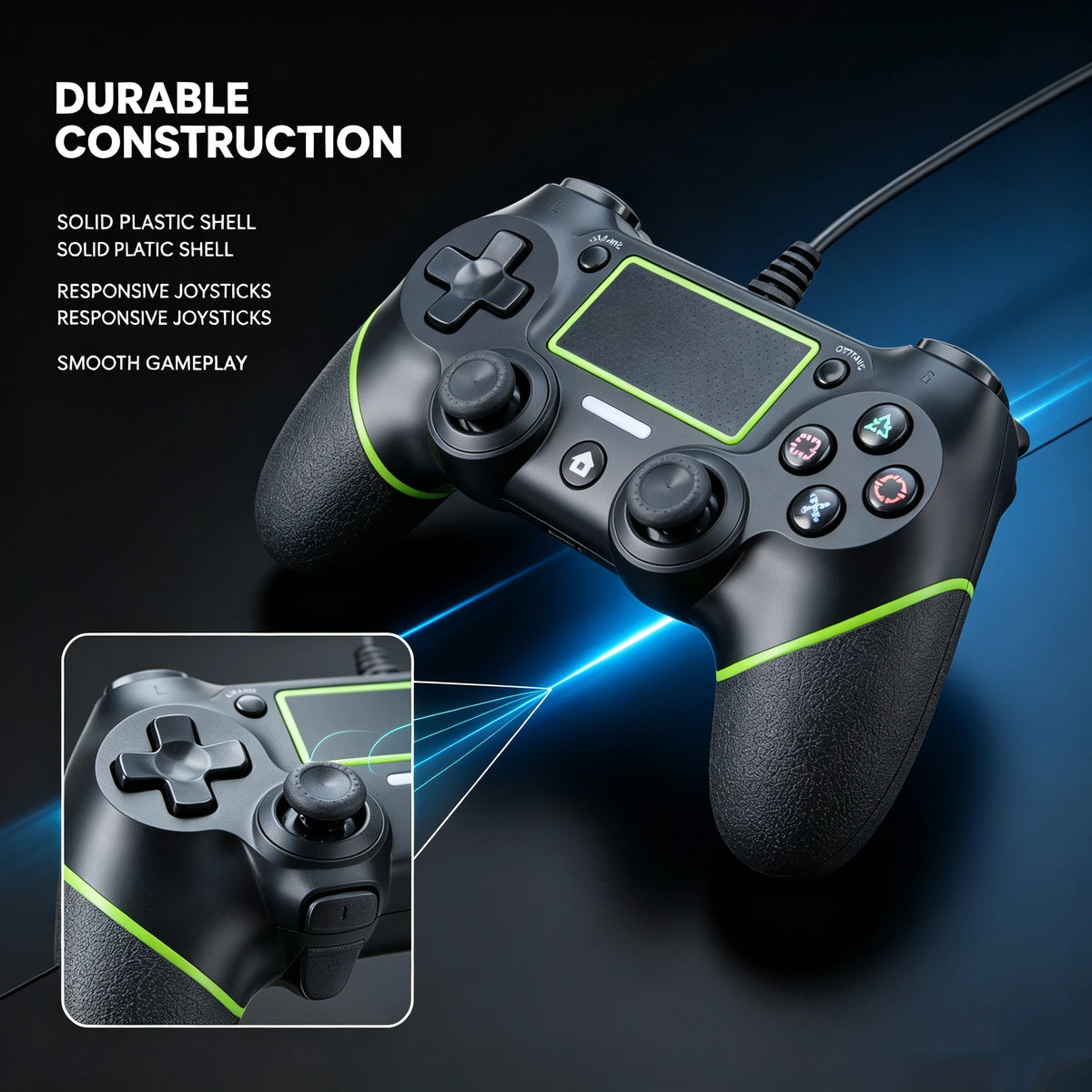 Wired Game Controller for PS4 Console, 17‑Button Gamepad with 1.4M USB Cable, Plug‑and‑Play Ergonomic Textured Grip