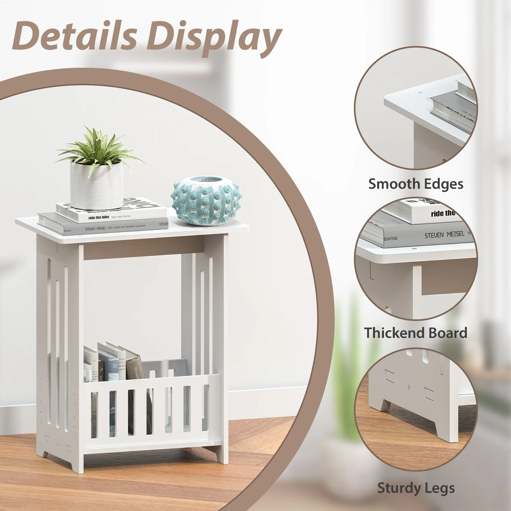 White Slim Bedside Table, Small Side End Table, Telephone Table for Small Spaces, Narrow Nightstand Wooden Sofa Side Table, Open Compartment, for Living Room, Bedroom, 22 x 34 x 40cm
