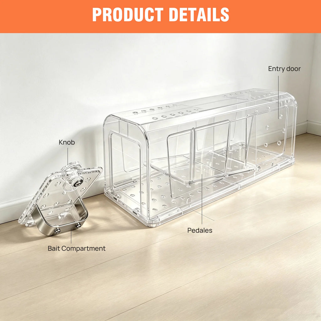 4 X Humane MOUSE Traps for Indoors and Outdoors, Duty Pest Trap for Catch Alive. Pets and Children Friendly. Reusable Rodent Mice Trap. Quick, Effective and Highly Sensitive Catcher