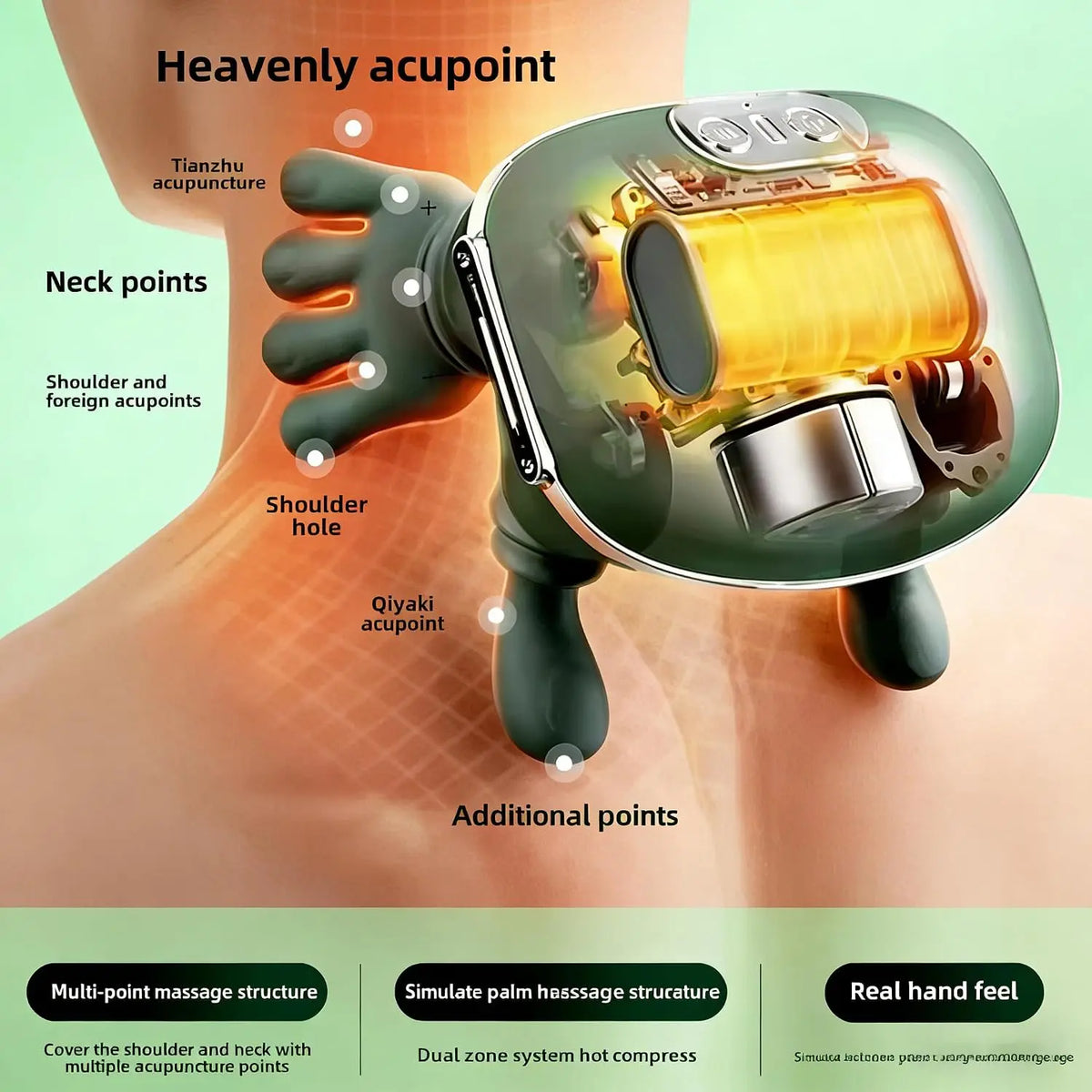 Multi-function Shoulder and Neck Acupoint Massager, Neck Massager, 4D Bionic Hand-style Neck and Shoulder Massager, USB Rechargeable, 3 Intensity Levels, 2 Heat Settings