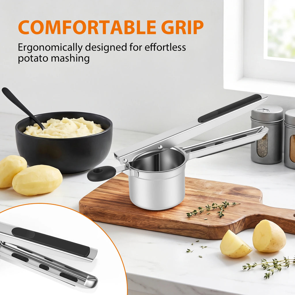 Potato Ricer Masher, Food Grade Stainless Steel Potato Ricer Press with Silicone Handle, Dishwasher Safe Fruit & Veg Press, Heavy Duty Food Press for Mashed Potatoes