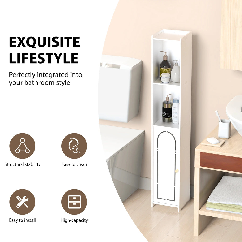 Bathroom Tall Cabinet, Freestanding Storage Cupboard in White, Multipurpose Waterproof Slim High Floor Cabinet for Living Room Kitchen Hallway