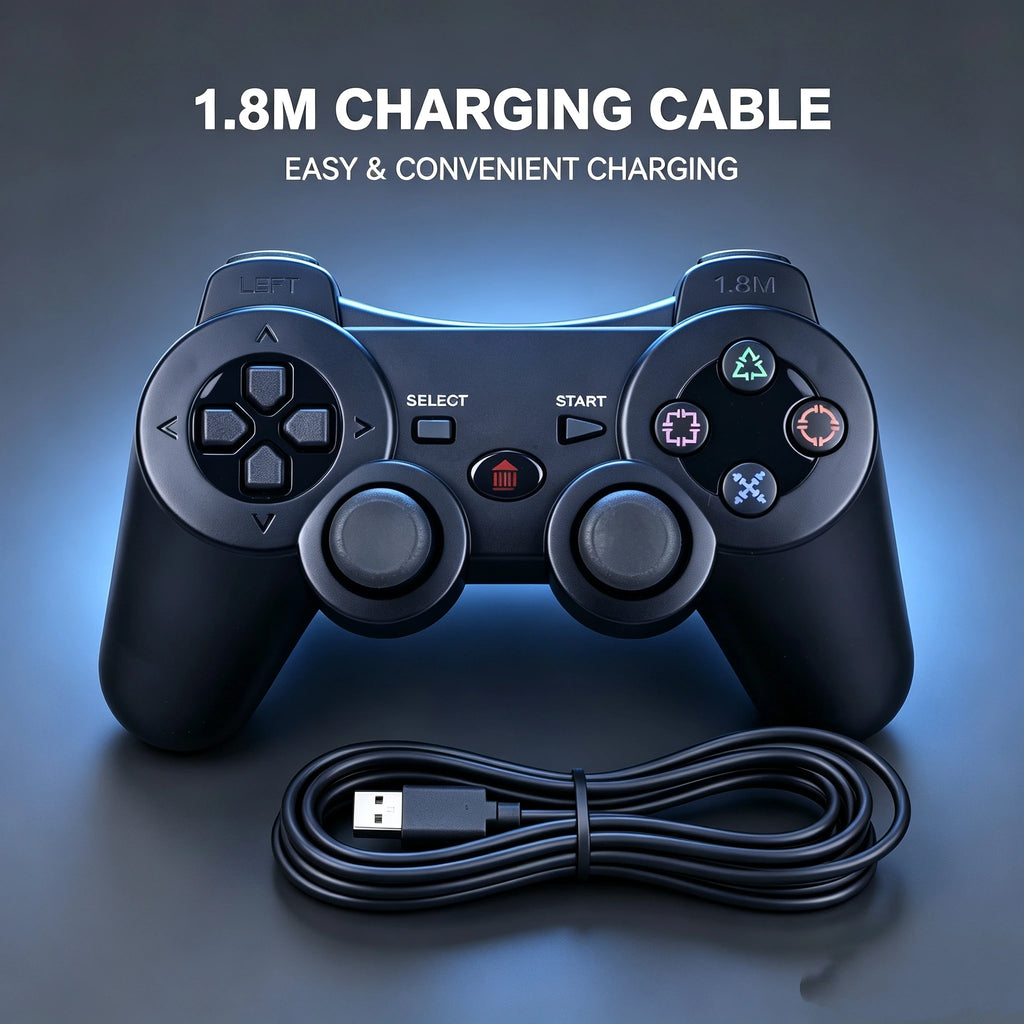 Wireless Game Controller for PS3 Console, 17‑Button Gamepad with Dual‑Shock Vibration, 1.8M Charging Cable, Ergonomic Design