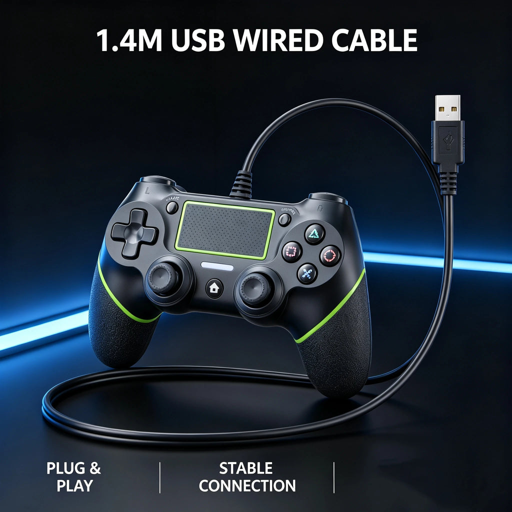 Wired Game Controller for PS4 Console, 17‑Button Gamepad with 1.4M USB Cable, Plug‑and‑Play Ergonomic Textured Grip