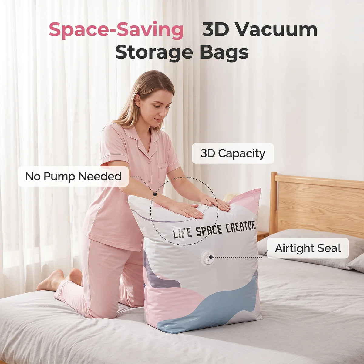 No-Pump Vacuum Storage Bags, Thickened PA+PE Airtight Compression Bags, Save 80% Space, Reusable Moisture & Mildew Proof Organizer for Clothes, Bedding, Pillows, Travel & Home Storage