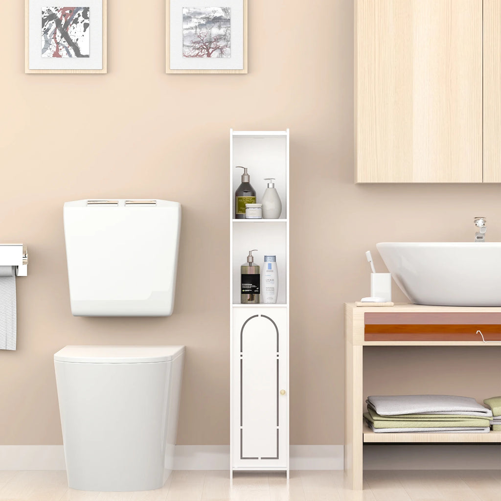 Bathroom Tall Cabinet, Freestanding Storage Cupboard in White, Multipurpose Waterproof Slim High Floor Cabinet for Living Room Kitchen Hallway