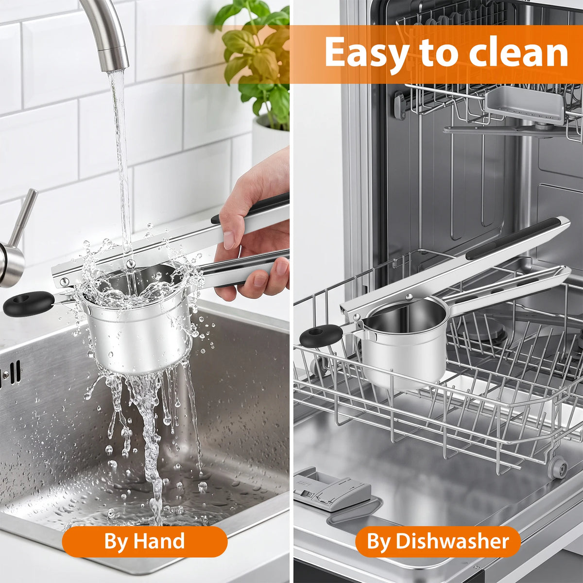 Potato Ricer Masher, Food Grade Stainless Steel Potato Ricer Press with Silicone Handle, Dishwasher Safe Fruit & Veg Press, Heavy Duty Food Press for Mashed Potatoes