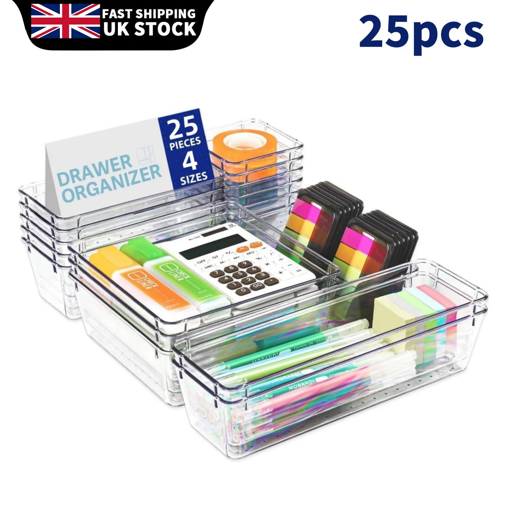 25Pcs Transparent Box Storage Organizer Desk Plastic Storage Box Container Drawer Organizer Table Jewelry Box Makeup