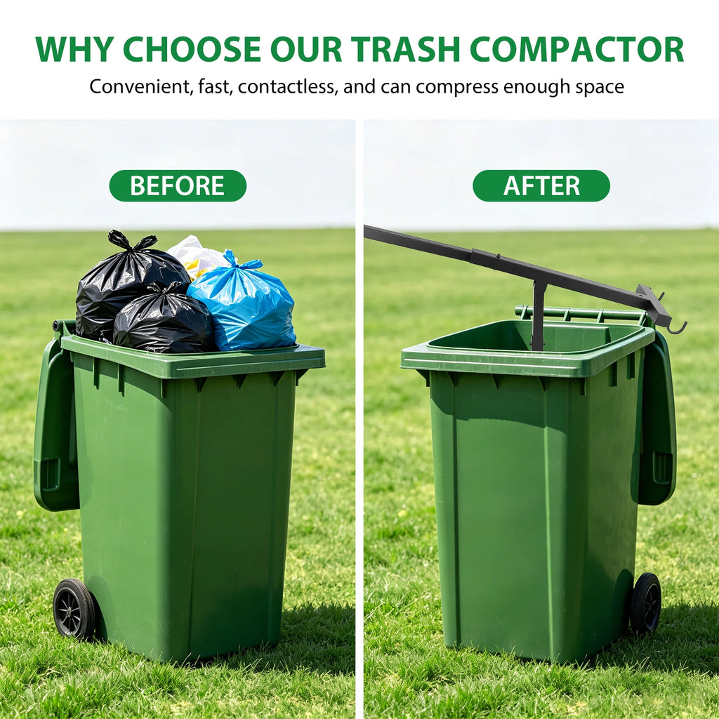 Manual Wheelie Bin Trash Compactor, Carbon Steel Rubbish Press for 120L‑240L Wheelie Bins – Space Saving Recycling Tool, Adjustable 25‑40cm, Rust‑Resistant – EU Warehouse